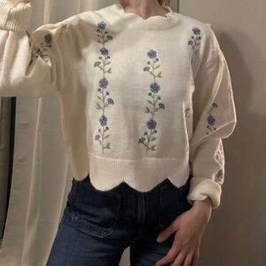 Floral Embroidered Cream Sweater